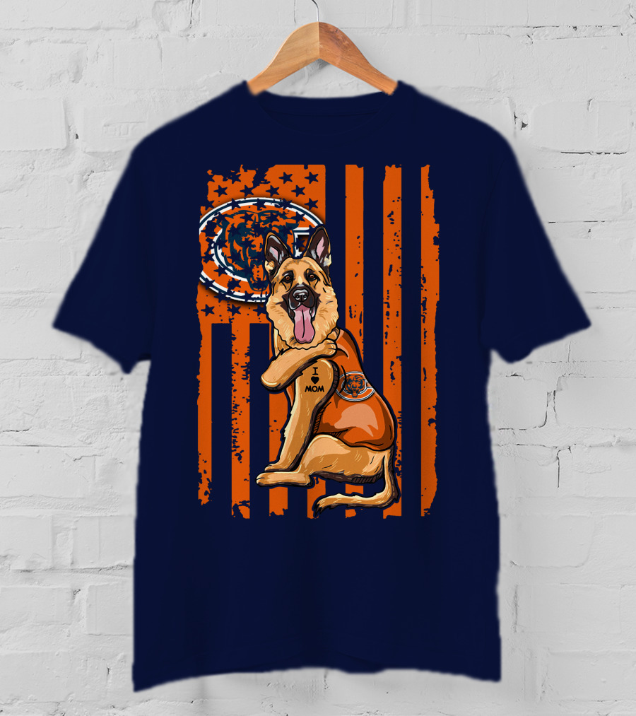 German Shepherd I Mom Chicago Bears American Flag Fan T-Shirt