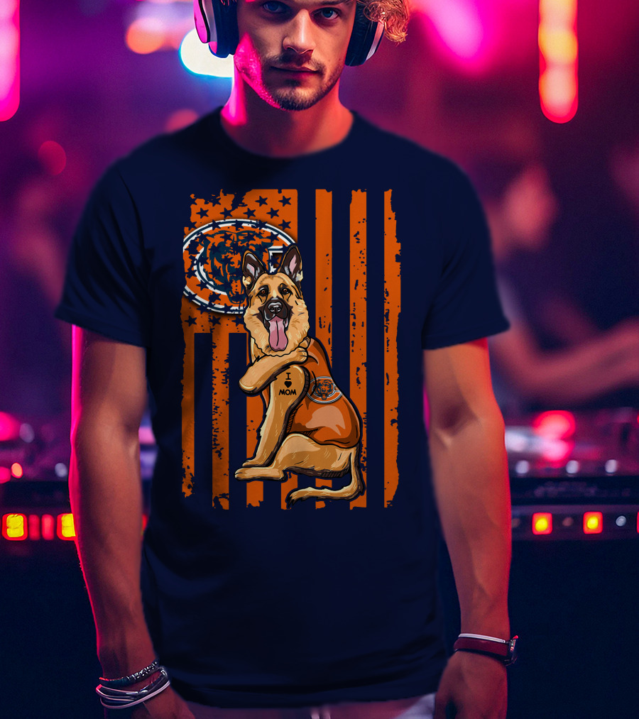 German Shepherd I Mom Chicago Bears American Flag Fan T-Shirt