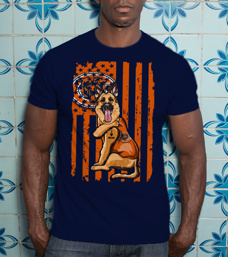 German Shepherd I Mom Chicago Bears American Flag Fan T-Shirt