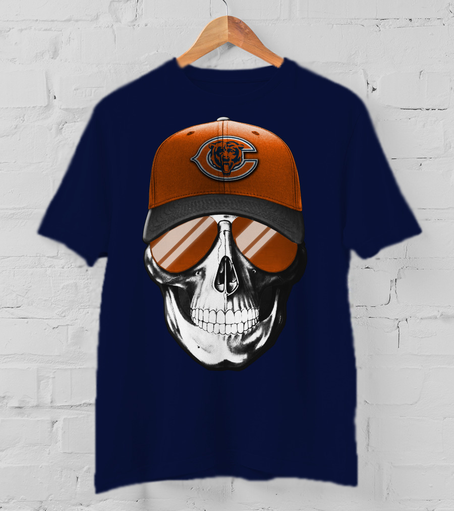 Skull V7 Chicago Bears Cap And Sunglasses T-Shirt