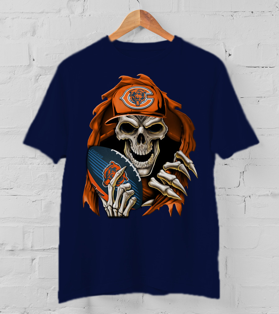 Chicago Bears Skullbong Skeleton Football Fan T-Shirt