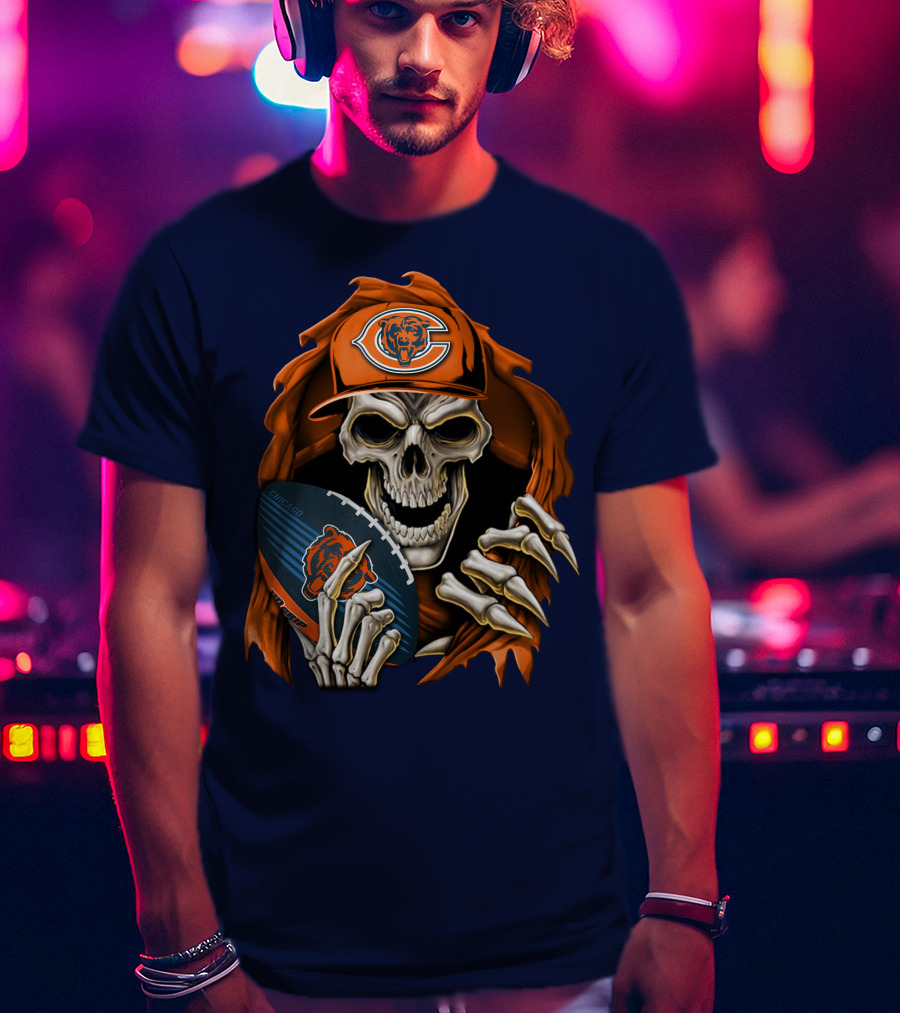 Chicago Bears Skullbong Skeleton Football Fan T-Shirt