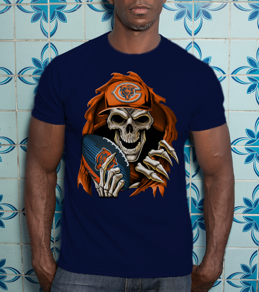 Chicago Bears Skullbong Skeleton Football Fan T-Shirt
