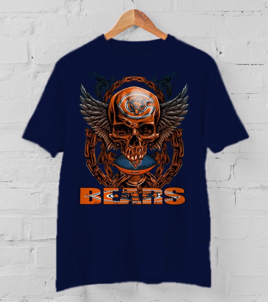 Chicago Bears Skull With Wings And Chains T-Shirt