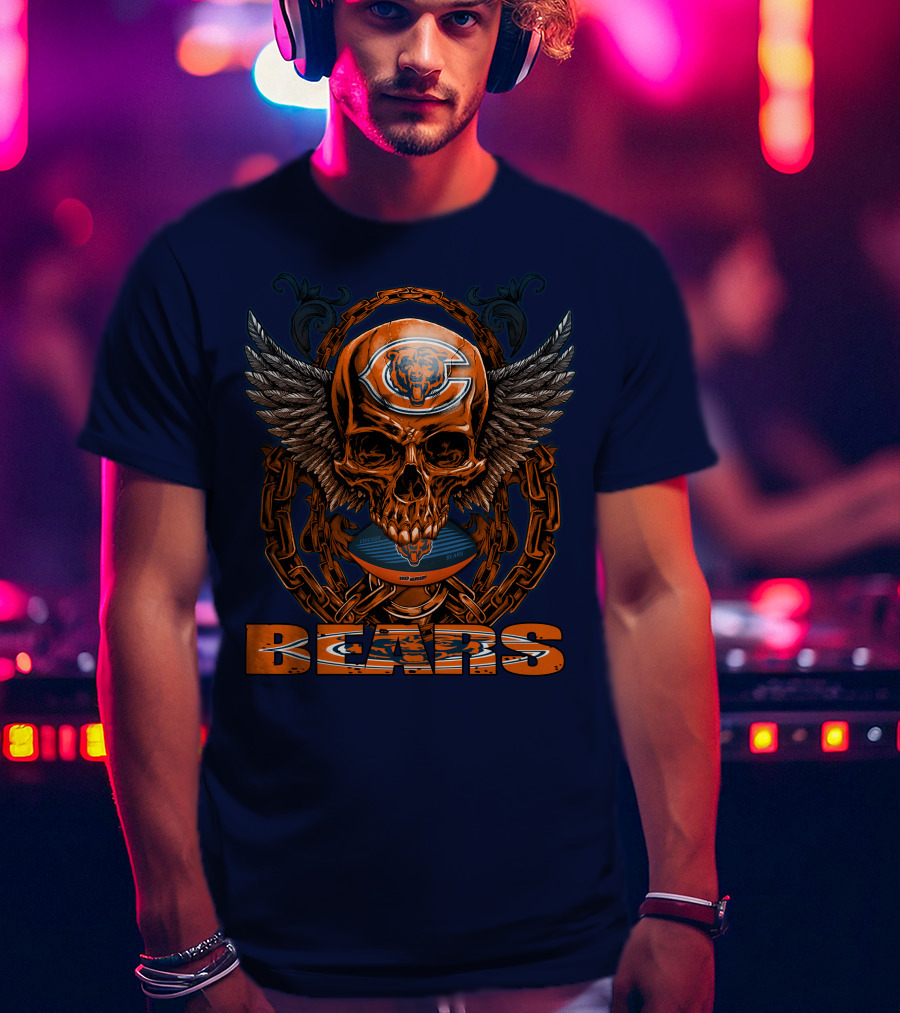 Chicago Bears Skull With Wings And Chains T-Shirt