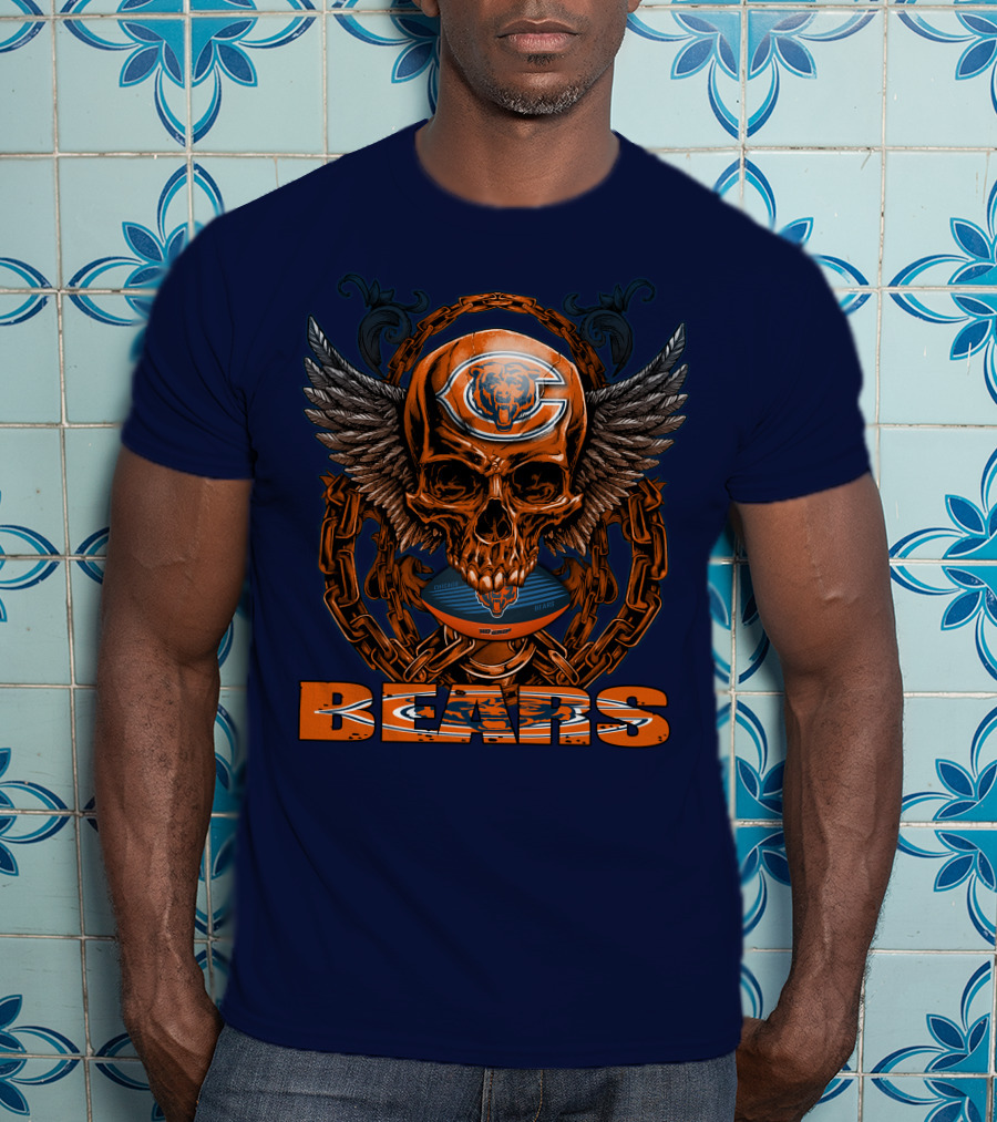 Chicago Bears Skull With Wings And Chains T-Shirt