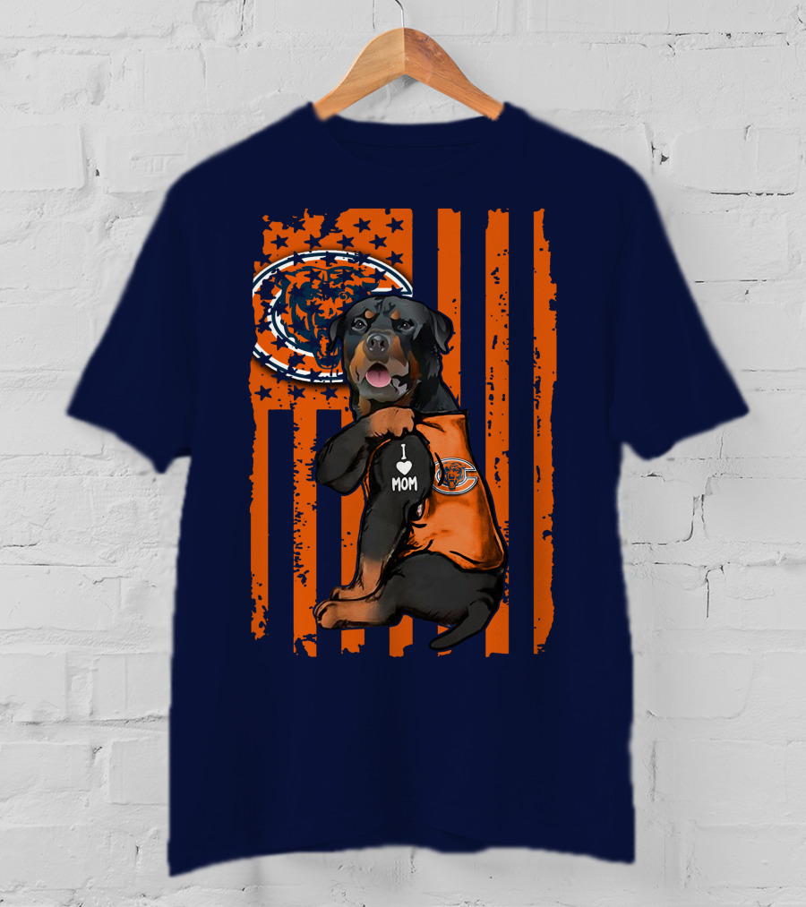 Rottweiler CHICAGO BEARS I Love Mom American Flag T-Shirt