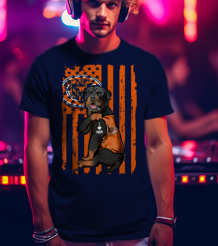 Rottweiler CHICAGO BEARS I Love Mom American Flag T-Shirt
