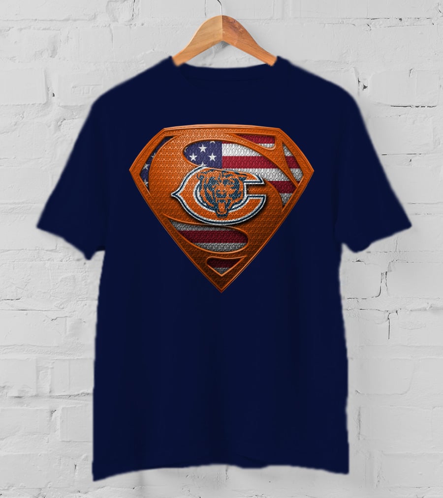 SPM CHICAGO BEARS Superhero Shield American Flag T-Shirt