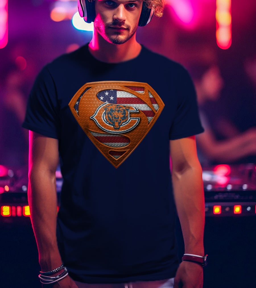 SPM CHICAGO BEARS Superhero Shield American Flag T-Shirt
