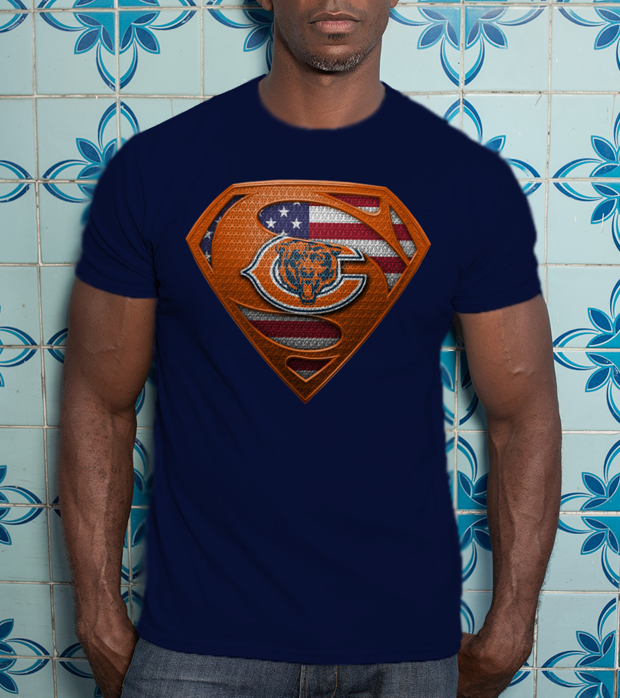 SPM CHICAGO BEARS Superhero Shield American Flag T-Shirt