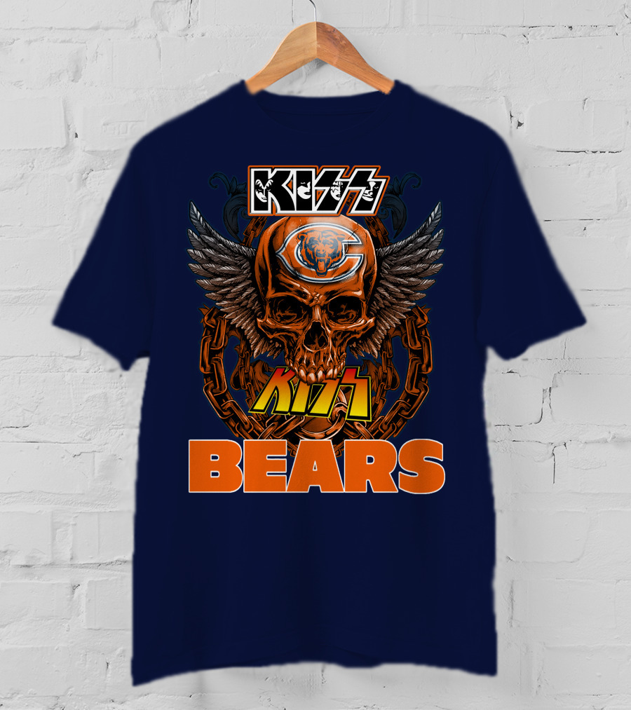 Kiss Chicago Bears Skull Logo Wings Chains T-Shirt