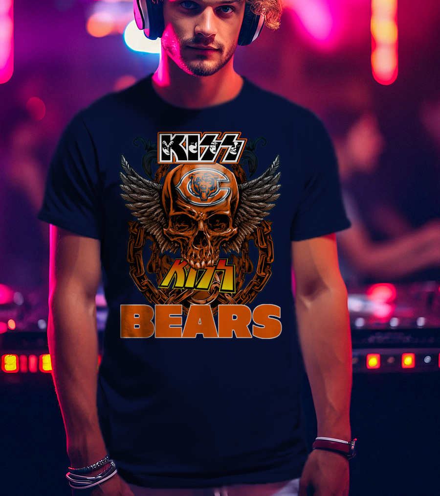 Kiss Chicago Bears Skull Logo Wings Chains T-Shirt