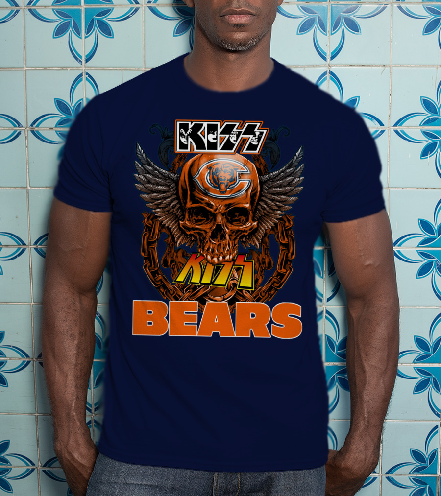 Kiss Chicago Bears Skull Logo Wings Chains T-Shirt