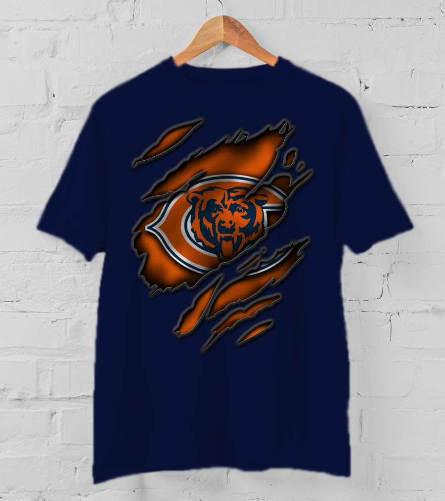 Torn Chicago Bears Logo With Bear Face And Claw Marks T-Shirt