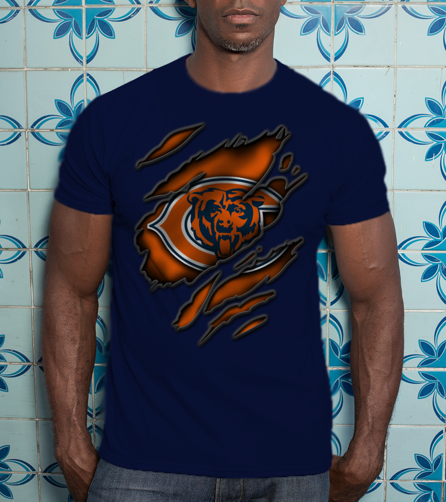 Torn Chicago Bears Logo With Bear Face And Claw Marks T-Shirt