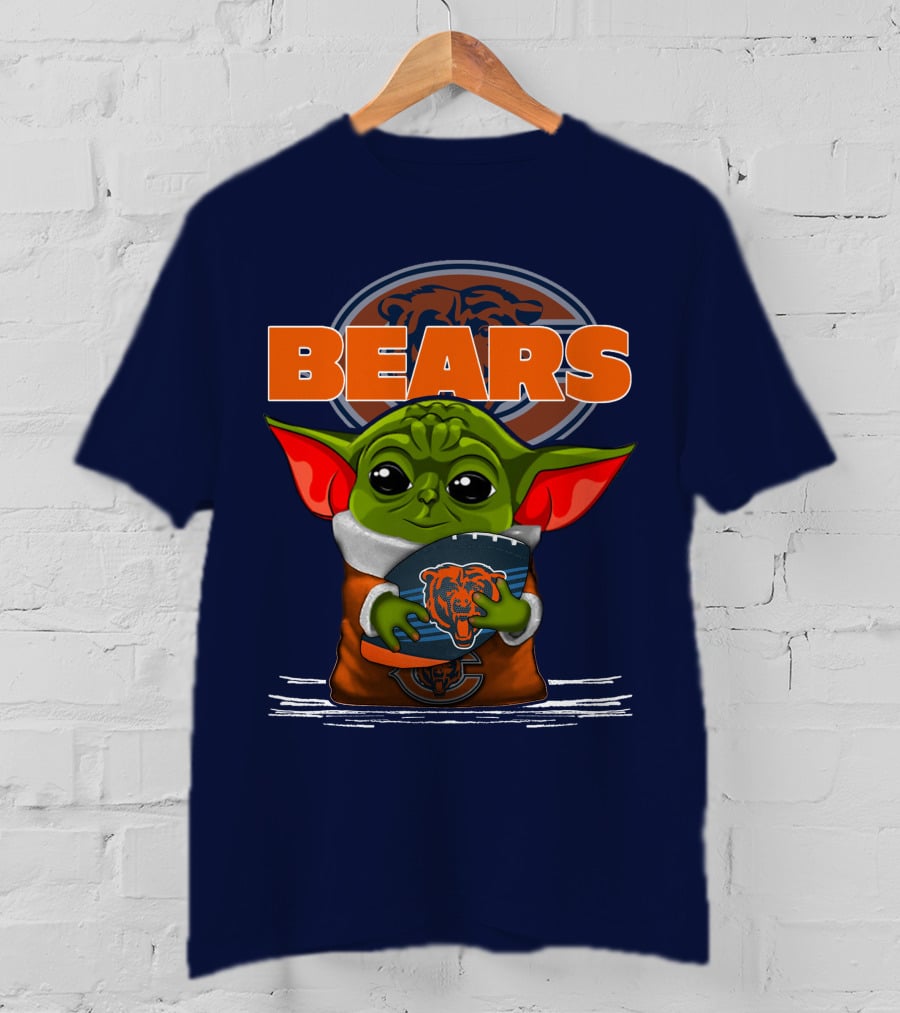 Yoda Holding Football With Chicago Bears T-Shirt