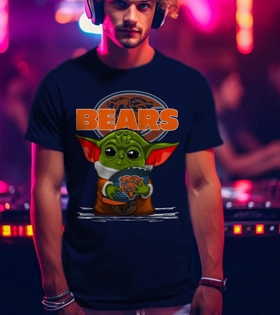 Yoda Holding Football With Chicago Bears T-Shirt