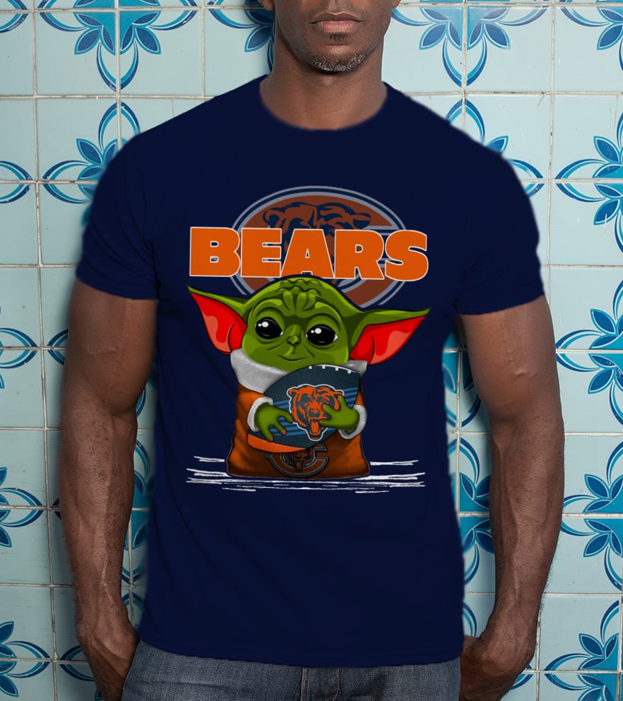 Yoda Holding Football With Chicago Bears T-Shirt