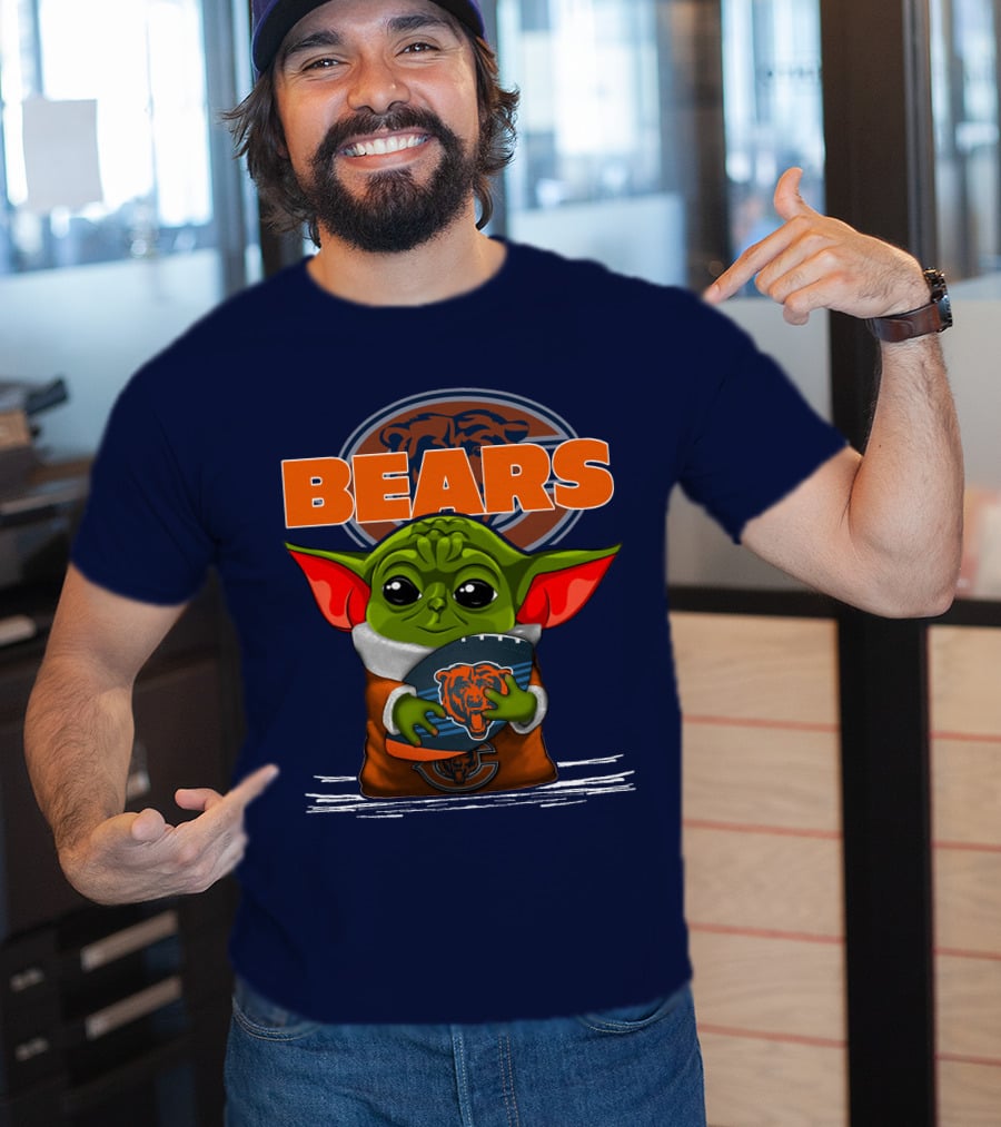 Yoda Holding Football With Chicago Bears T-Shirt
