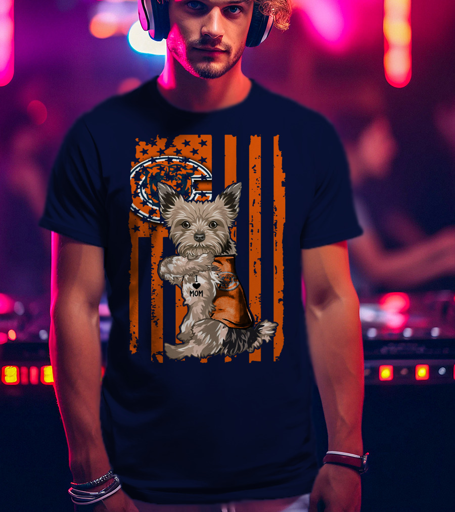 Yorkshire Terrier I Love Mom CHICAGO BEARS T-Shirt