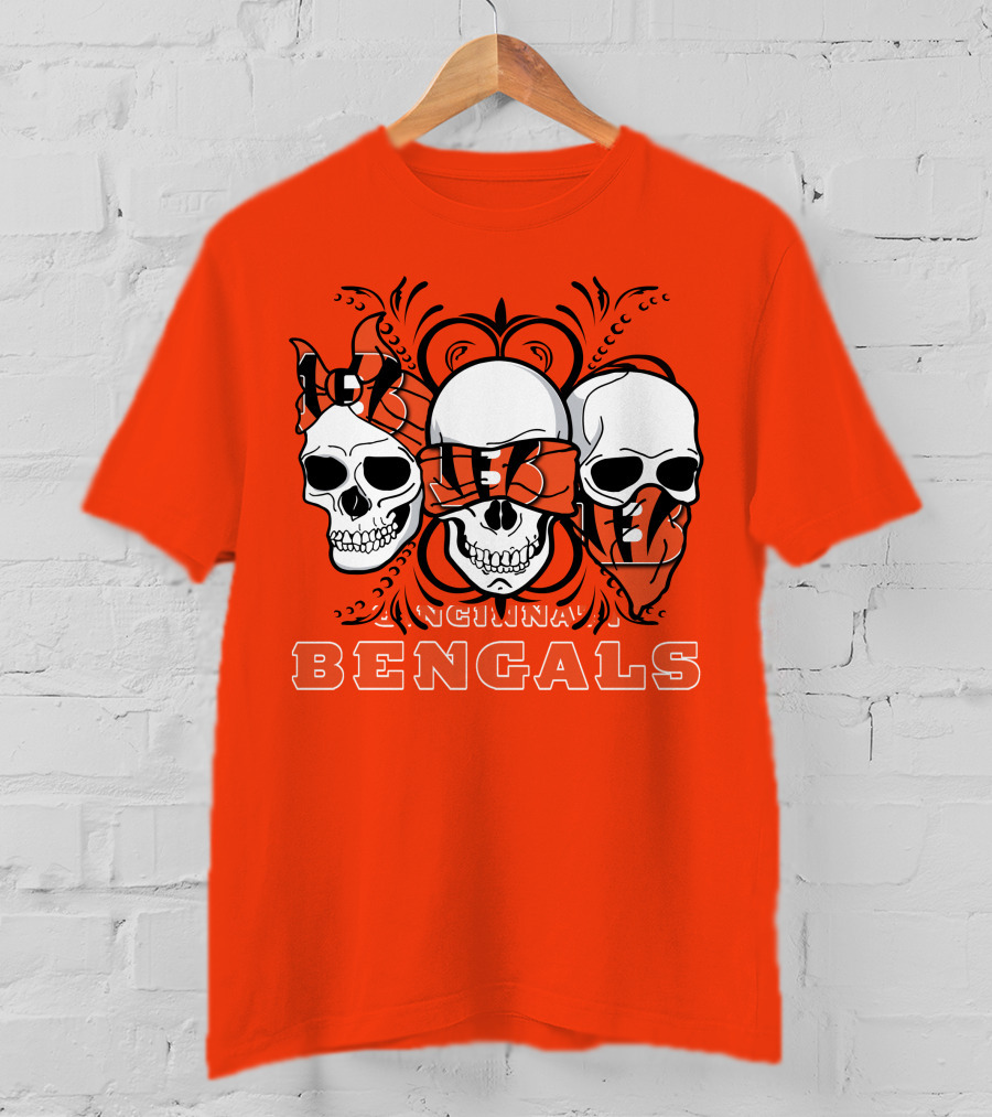 Cincinnati Bengals 3 Skull Motif T-Shirt