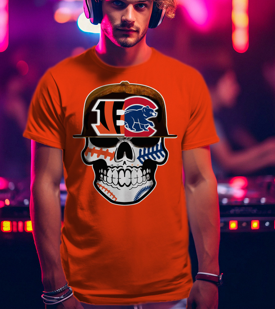 Cincinnati Bengals 53 Bears Skull Baseball Patterns T-Shirt
