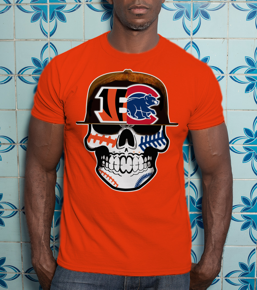 Cincinnati Bengals 53 Bears Skull Baseball Patterns T-Shirt