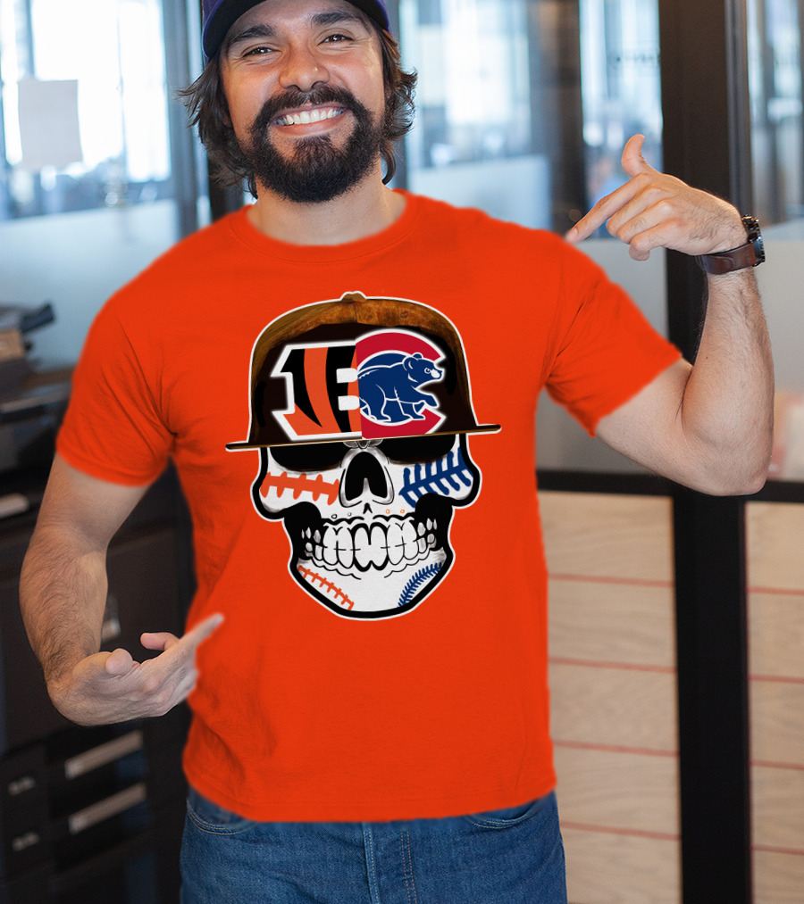 Cincinnati Bengals 53 Bears Skull Baseball Patterns T-Shirt