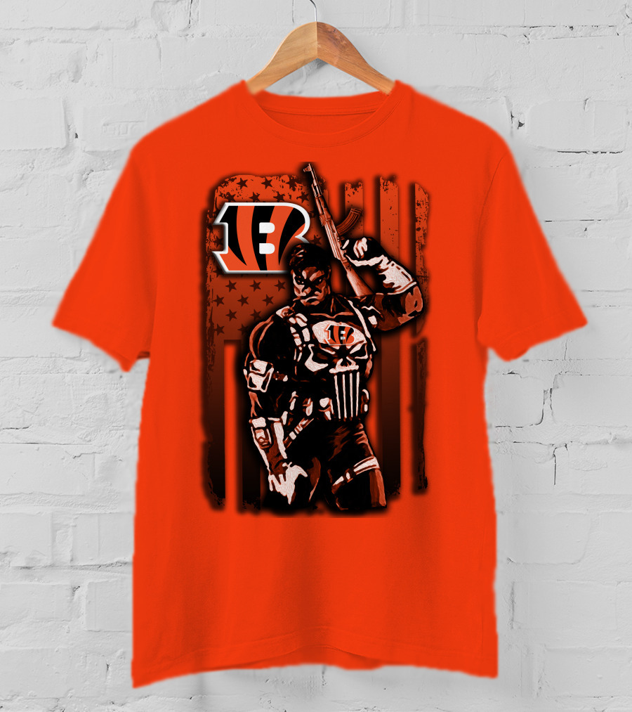 Cincinnati Bengals Punisher American Flag Retro Style T-Shirt