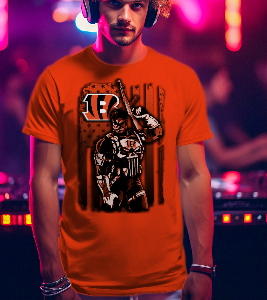 Cincinnati Bengals Punisher American Flag Retro Style T-Shirt