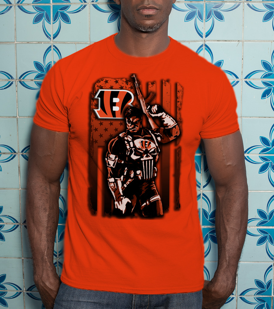 Cincinnati Bengals Punisher American Flag Retro Style T-Shirt