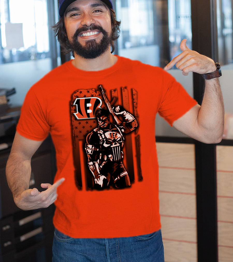 Cincinnati Bengals Punisher American Flag Retro Style T-Shirt