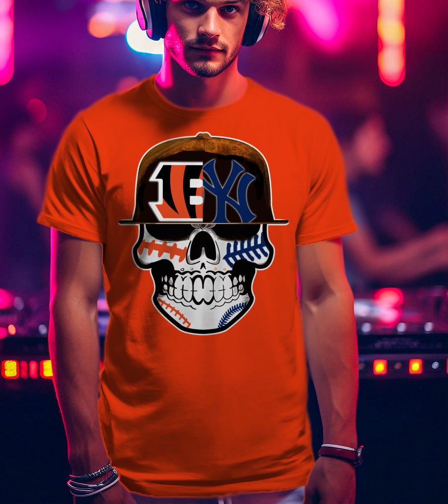 Cincinnati Bengals Yankees Skull Sports Fusion T-Shirt