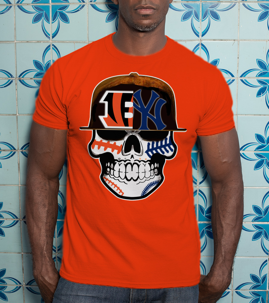 Cincinnati Bengals Yankees Skull Sports Fusion T-Shirt