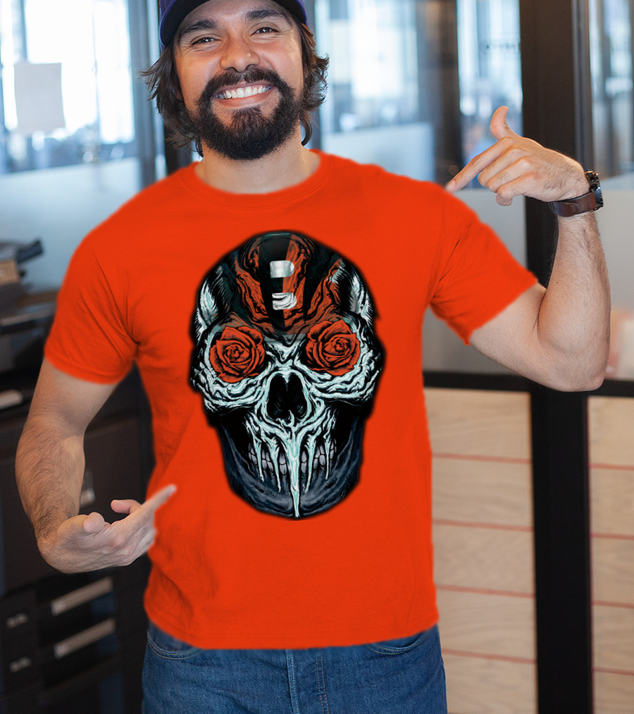 Cincinnati Bengals 34 Skull Helmet With Roses T-Shirt
