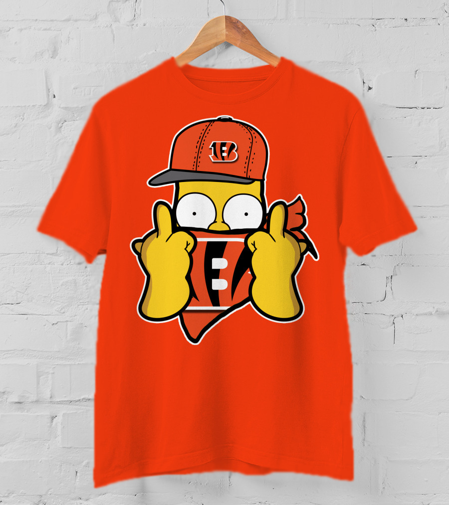 Cincinnati Bengals Fan Cartoon Character With Logo Cap And Scarf T-Shirt