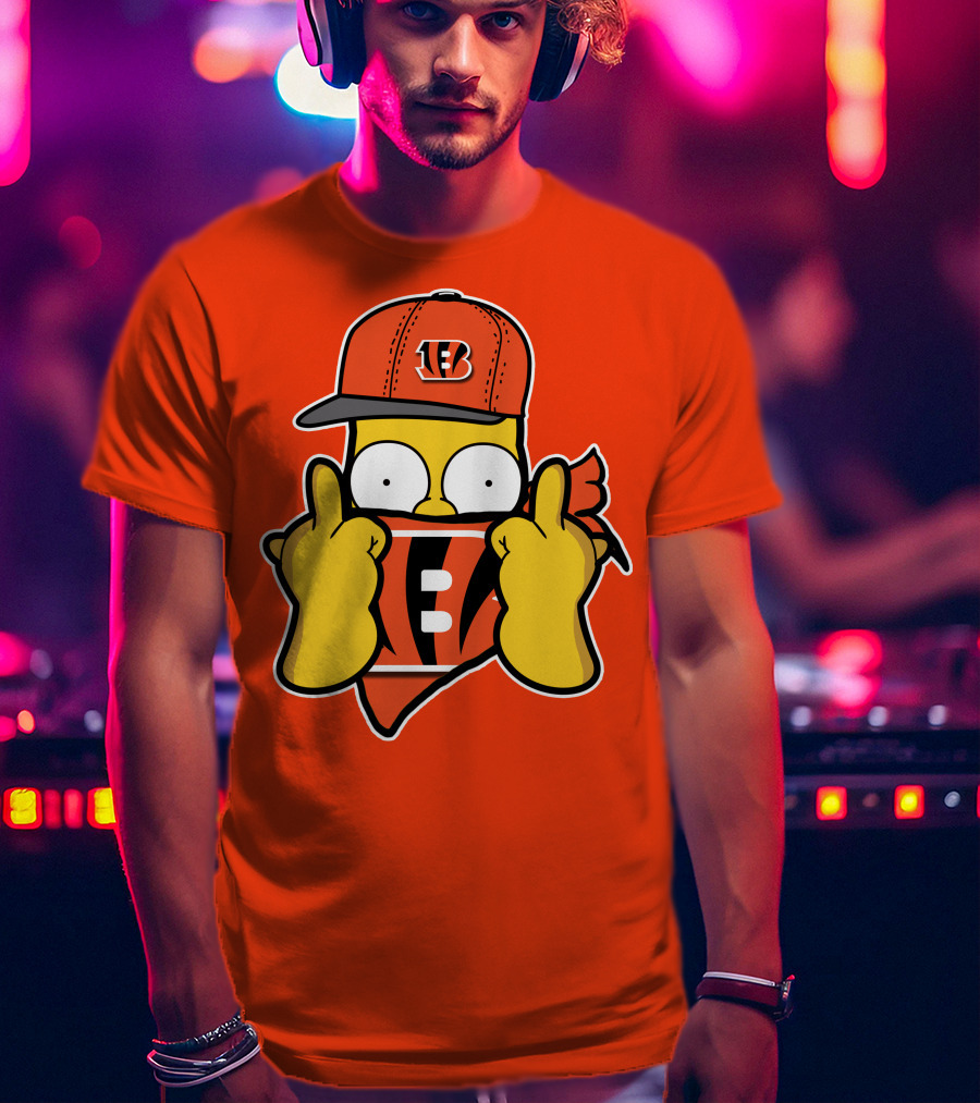Cincinnati Bengals Fan Cartoon Character With Logo Cap And Scarf T-Shirt