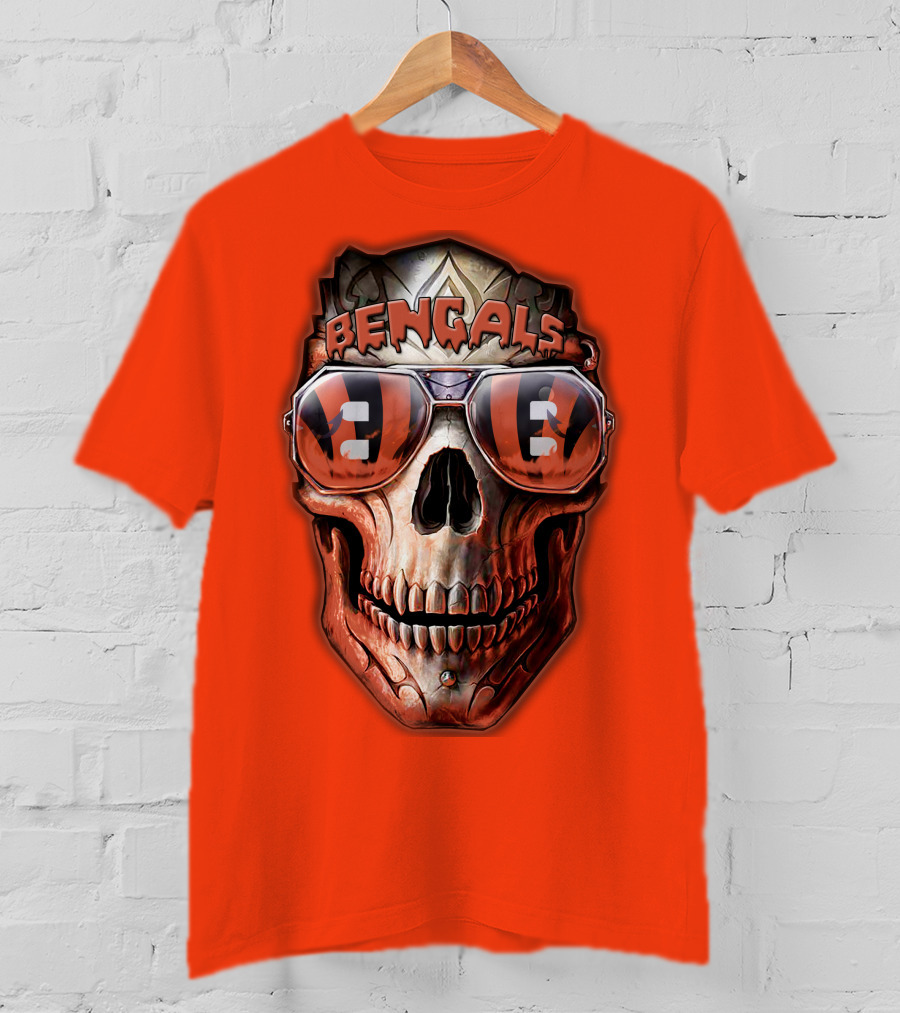 Bengals Skull Sunglasses 38 Orange T-Shirt