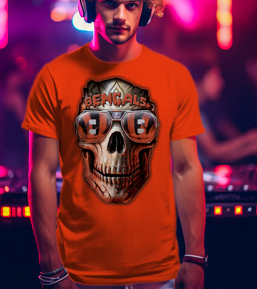 Bengals Skull Sunglasses 38 Orange T-Shirt