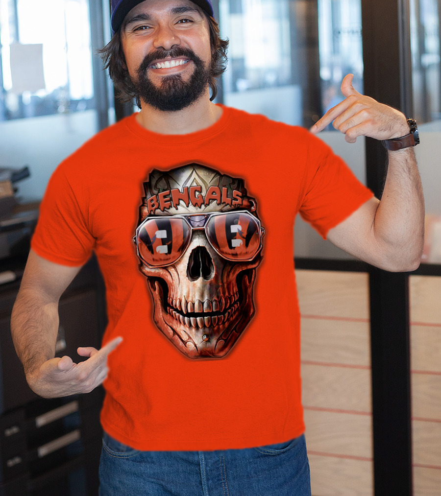 Bengals Skull Sunglasses 38 Orange T-Shirt