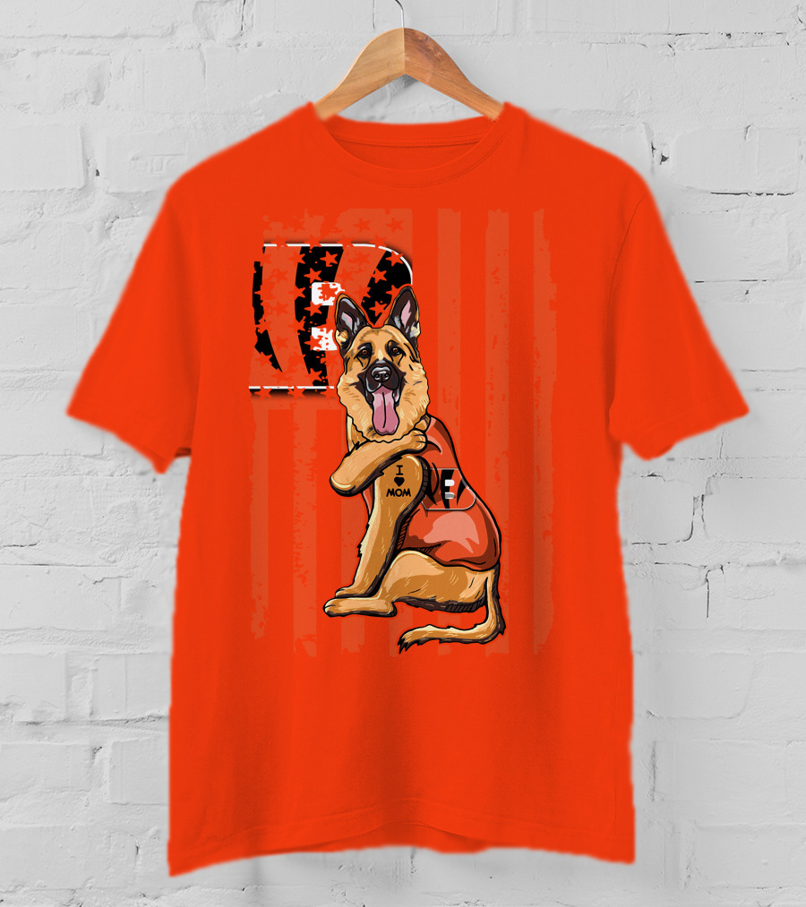 German Shepherd Cincinnati Bengals I Love Mom Football Fan T-Shirt