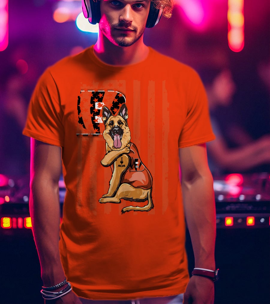 German Shepherd Cincinnati Bengals I Love Mom Football Fan T-Shirt