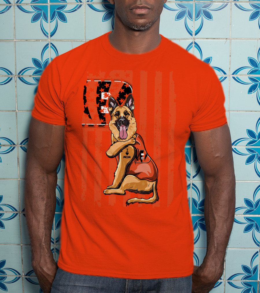 German Shepherd Cincinnati Bengals I Love Mom Football Fan T-Shirt