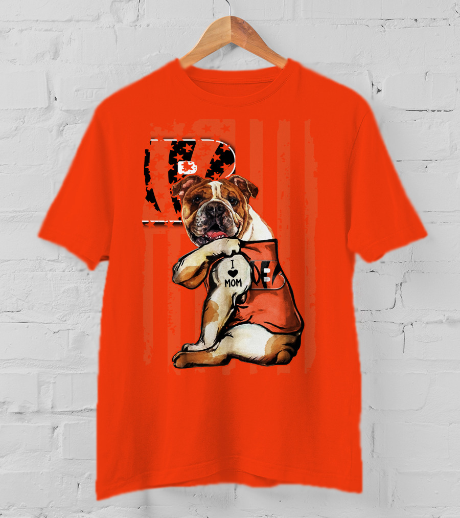 Bulldog Cincinnati Bengals I Love Mom Orange Stripes T-Shirt