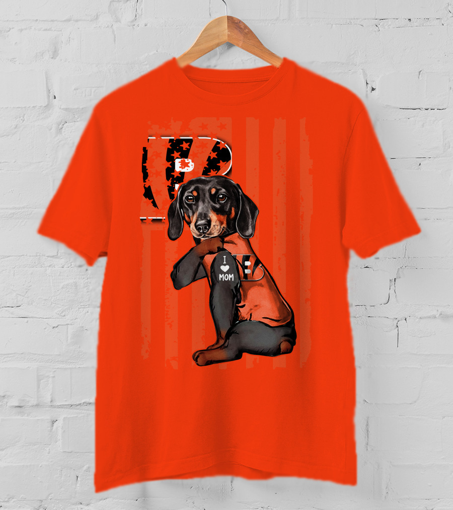 Dachshund Cincinnati Bengals Love I Heart Mom T-Shirt