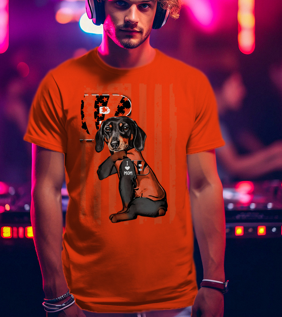 Dachshund Cincinnati Bengals Love I Heart Mom T-Shirt