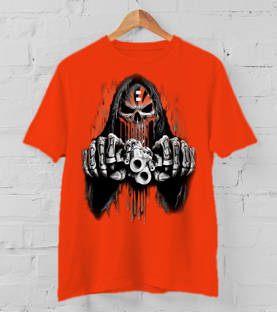 Cincinnati Bengals 41 Skeleton Skull With Guns T-Shirt