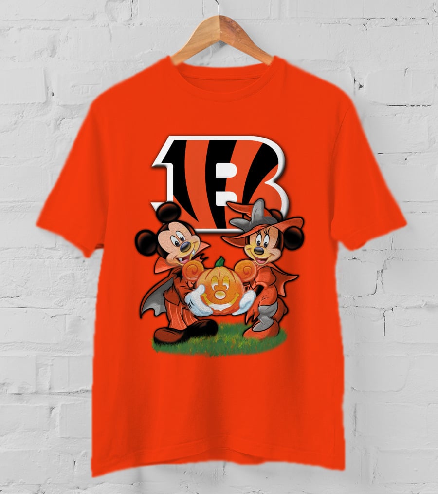 Cincinnati Bengals Halloween Mickey Minnie Pumpkin T-Shirt