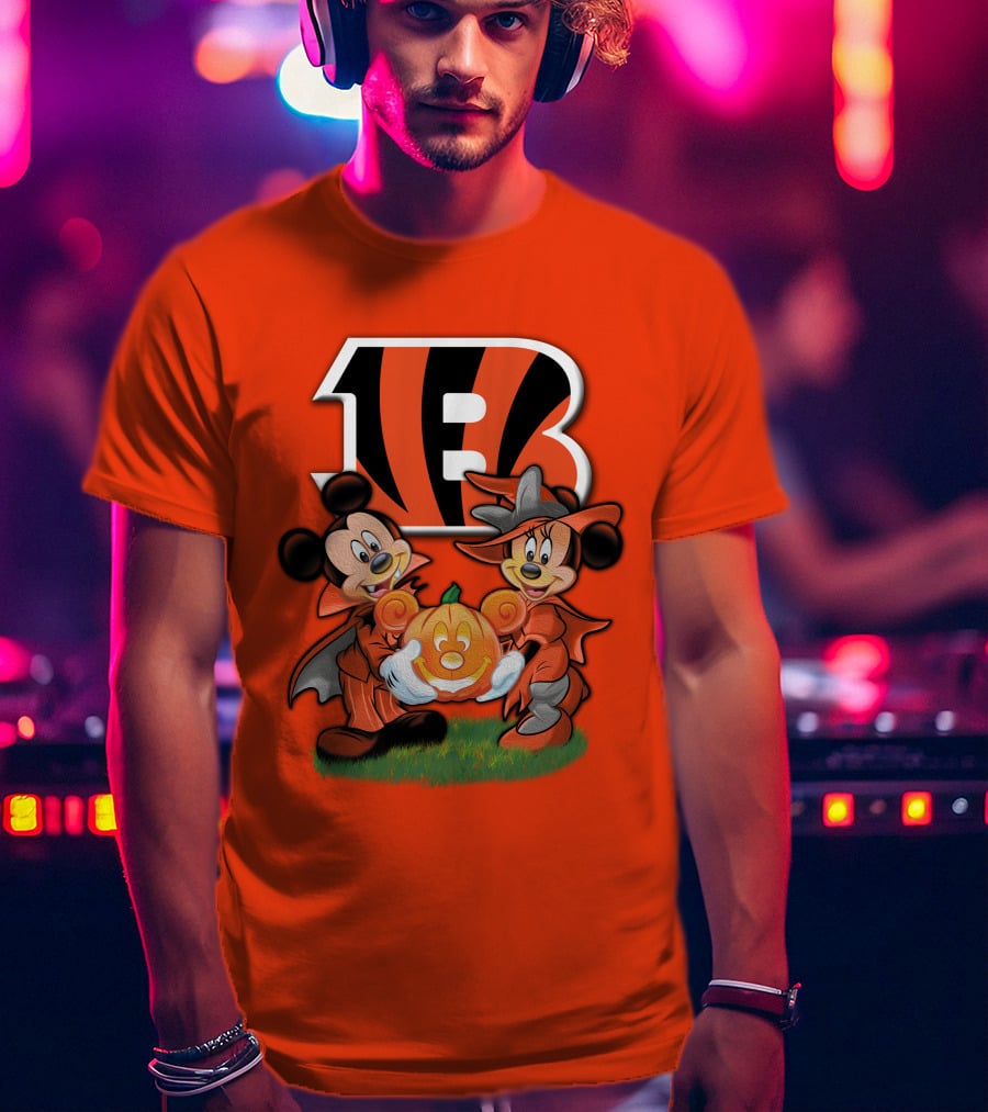 Cincinnati Bengals Halloween Mickey Minnie Pumpkin T-Shirt